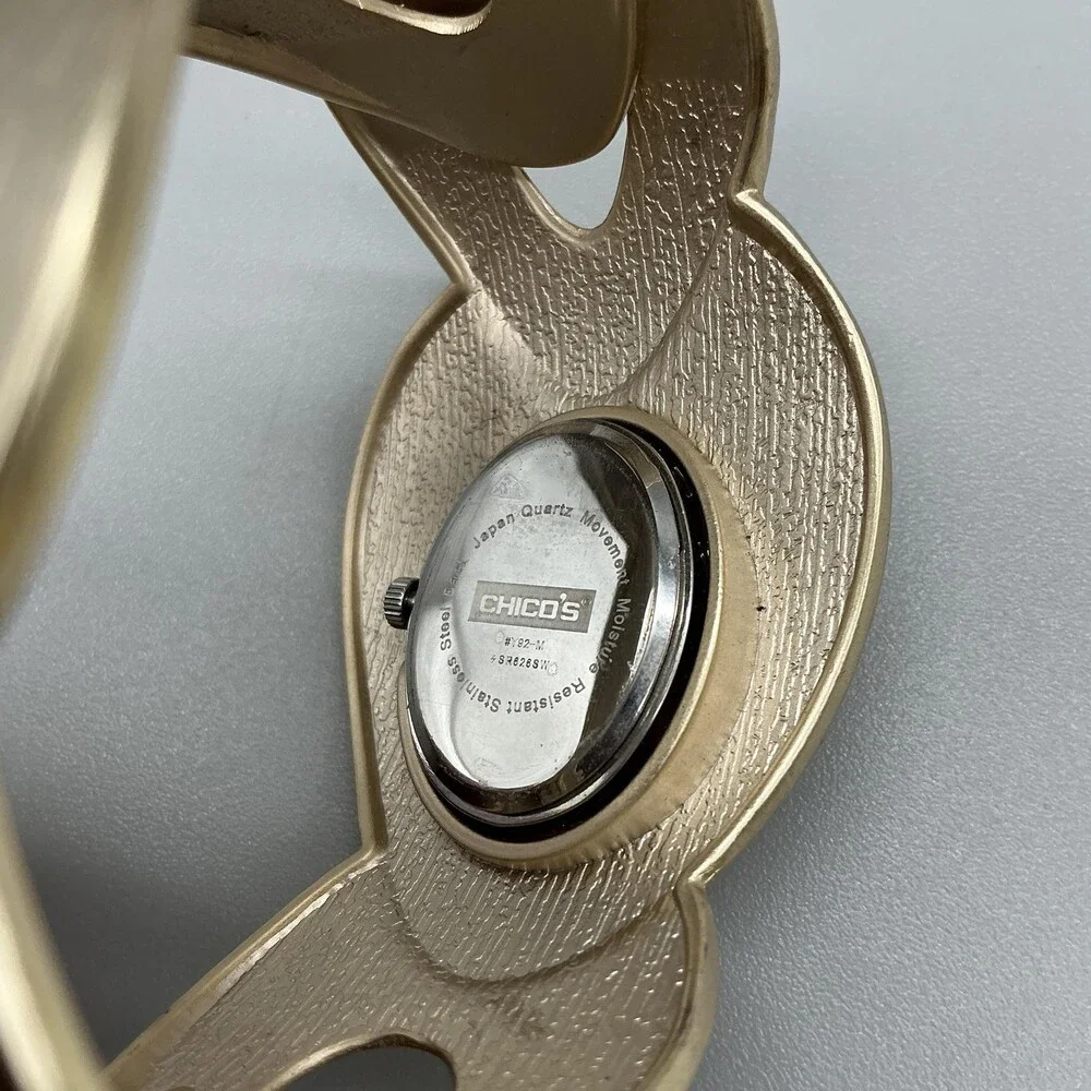 Chico's Womens Watch 39mm Oval White Dial Gold Tone Bangle Cuff New Battery
